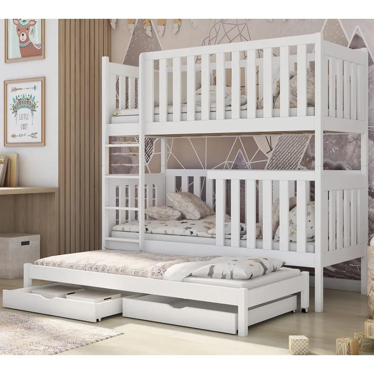Kids Collective Etagenbett Kinderbett Hochbett 80x180, 90x200 cm mit Ausziehbett Lattenrost, Ausziehfunktion, 2 Schubladen, extra hoher Rausfallschutz, 200x90 cm