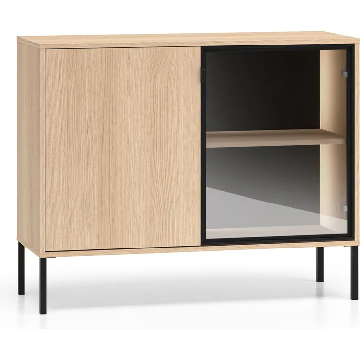 Selsey 'Barnee' – Sideboard mit beleuchteter Glasvitrine, Eichenholzoptik, 107 cm