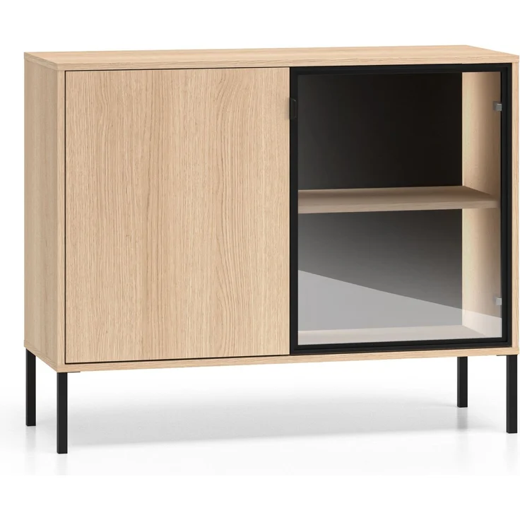 Selsey 'Barnee' – Sideboard mit beleuchteter Glasvitrine, Eichenholzoptik, 107 cm – Bild 1