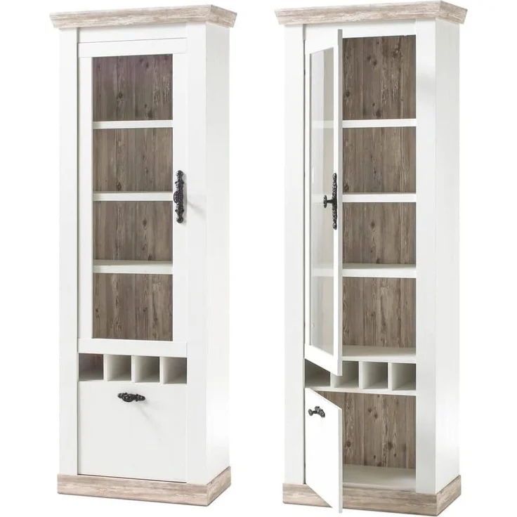 Lomadox Wohnwand FERNA-61, (2-St), Landhaus mit Highboard Oslo Pinie dunkel und weiß Nb. 330x201x44cm – Bild 2