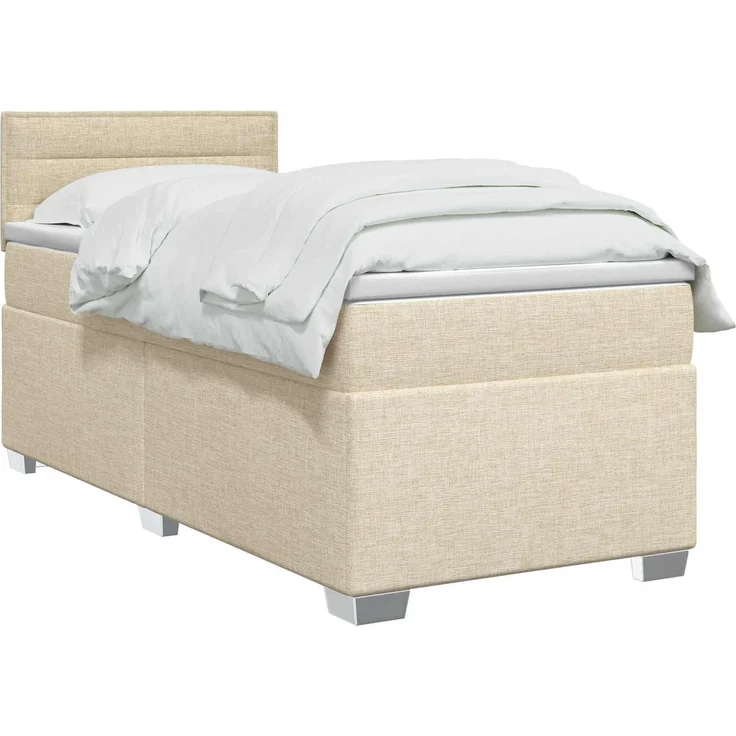 vidaXL Boxspringbett mit Matratze mit Kopfteil Creme 90 x 200 cm Stoff 3450388 – Bild 3