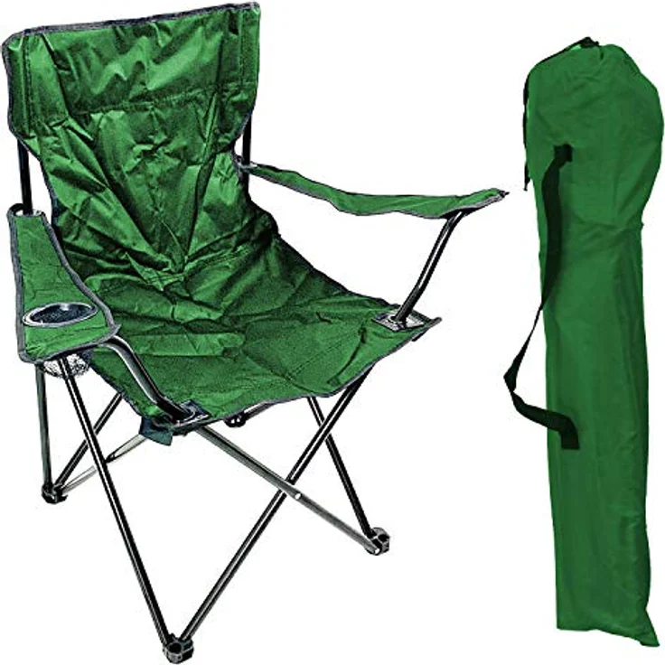 Anglersessel m. Getränkehalter Campingsessel Campingstuhl Festivalstuhl faltbar Grün – Bild 2