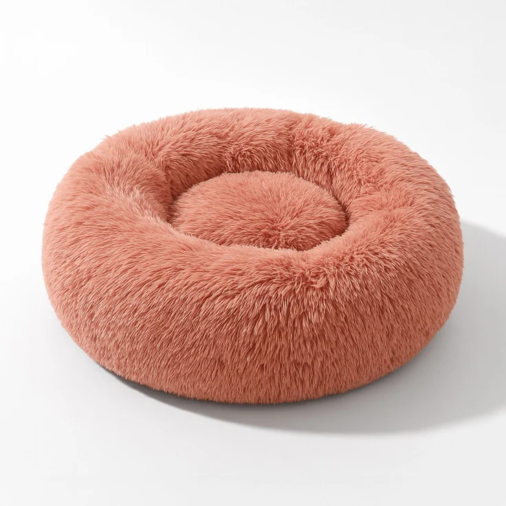 belviona Donut-Hundebett, kuscheliges Plüschbett mit weicher Füllung, sicherem Halt & ergonomischem Rand, 40 cm Durchmesser, altrosa – Bild 2