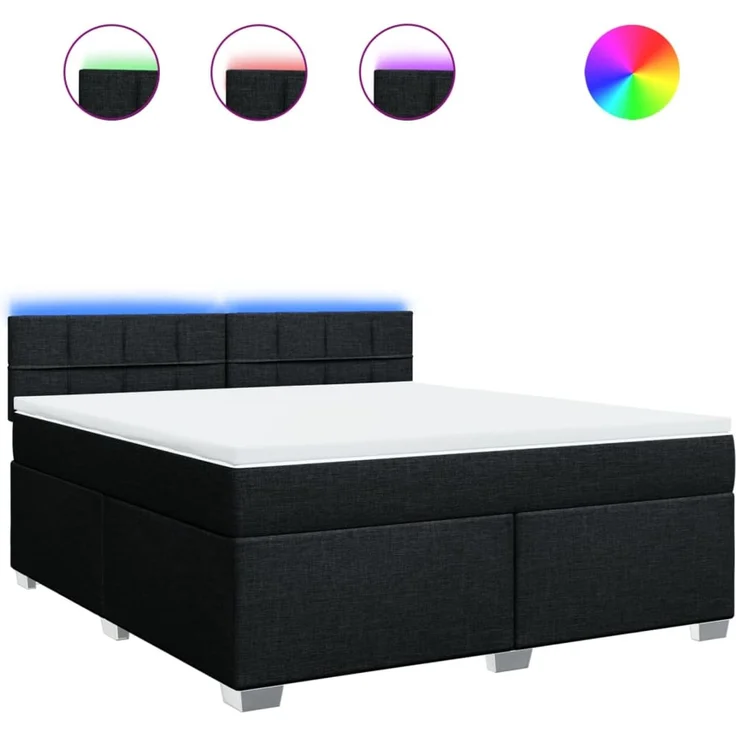 Boxspringbett mit Matratze, Stoff, Viereckige, grauer Fuß, Schwarz, 180x200 cm, true – Bild 2