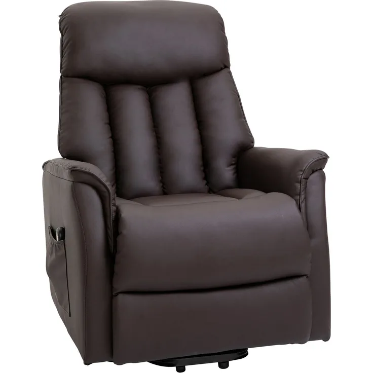 Wohnora-Relaxsessel Elektrisch Fernsehsessel mit Aufstehhilfe, Liegefunktion, TV Sessel mit Fußteil, Seitentasche, Fernbedienung, für Wohnzimmer, bis 150 kg, Kunstleder, Braun,H 1040cm x T 800cm x B 940cm