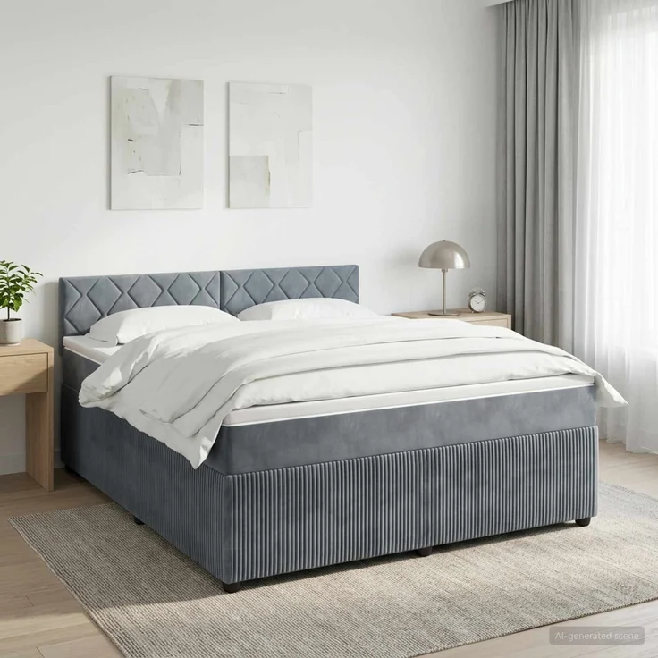 vidaXL Boxspringbett mit Matratze Dunkelgrau 140 x 190 cm Samt 3451680 – Bild 1
