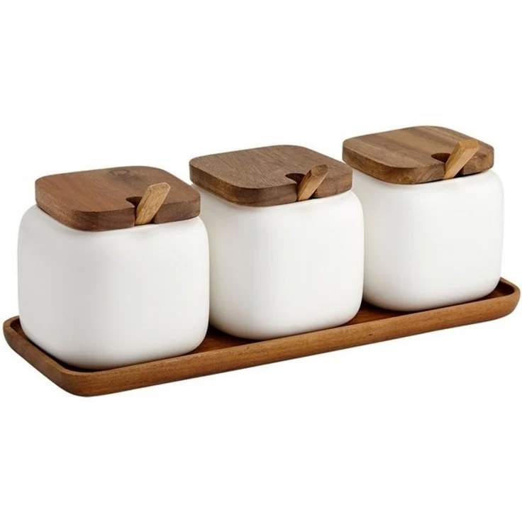 Ladelle Vorratsdose ESSENTIALS Dosen- & Löffel-Set weiss, Porcelain/Acacia – Bild 2