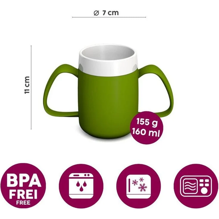 Ornamin Schnabelbecher ORNAMIN 2-Henkel-Becher mit Trink-Trick mit Schnabelaufsatz, Qualitätskunststoff, Trinkhilfe I Spezial-Becher I bruchstabil I BPA-frei I Made in Germany