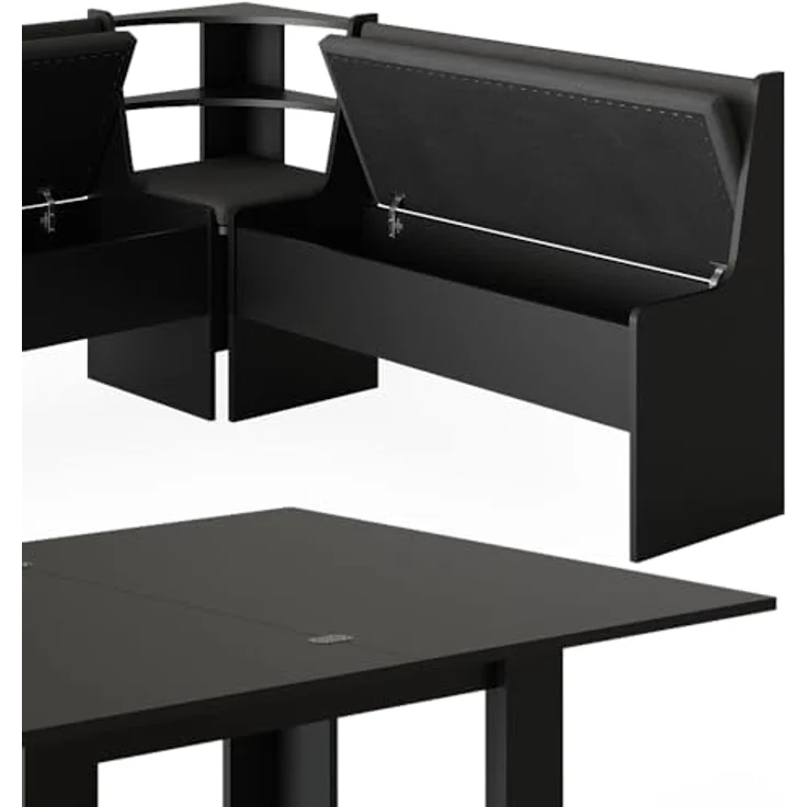Vicco Eckbankgruppe Roman, Schwarz/Mooreiche, Holzwerkstoff, 180x80x150 cm, ausziehbarer Tisch für Esszimmer – Bild 6