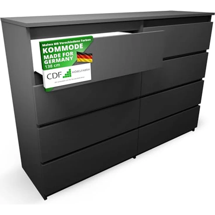 CDF Kommode Malwa M8 140| Farbe: Schwarz | Schrank für Dokumente, Kleinigkeiten | Ideal für Wohnzimmer, Schlafzimmer, Kinderzimmer, Jugendzimmer und Büro | 8 geräumige Schubladen – Bild 2