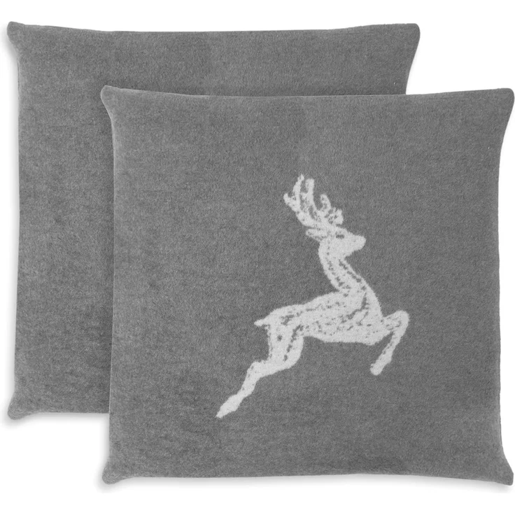 2er Set Wohnkissen-Bezug Hirschoptik 50x50 cm in Grau – Bild 1