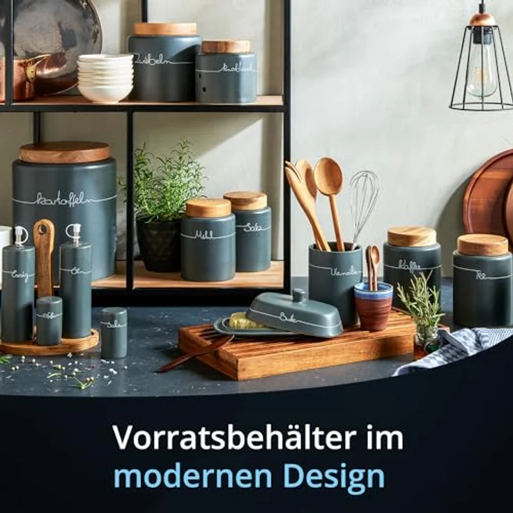 KHG Butterdose Anthrazit Grau Keramik Steingut poliert mit Griff für 250g Butter, Butter Box mit Beschriftung, Butter Behälter zur Aufbewahrung, mit Deckel-Griff – Bild 4
