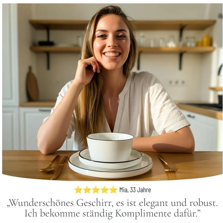 PURE LIVING INTERIOR DESIGN Geschirr-Set Scandi aus Porzellan, 18-tlg, für 6 Personen, Weiß - Schwarzer Rand (18-tlg), 6 Personen, Porzellan – Bild 4