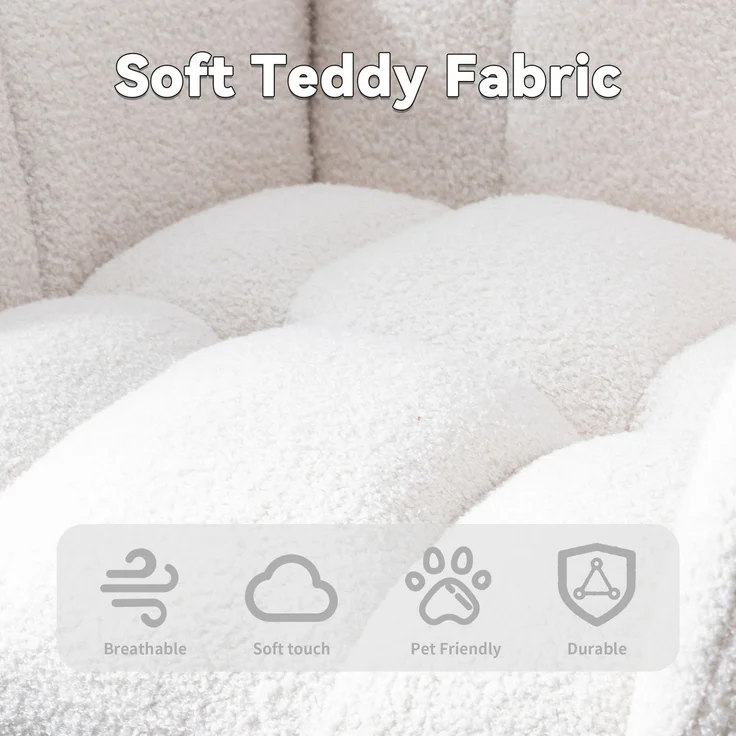 Teddy-Schaukelstuhl mit Tasche, weicher Schaukelstuhl fürs Kinderzimmer, bequemer Ohrensessel mit sicherem Massivholzgestell, Wohnzimmer, weiß, 65 x 77 x 90 cm, YOUDENOVA – Bild 3