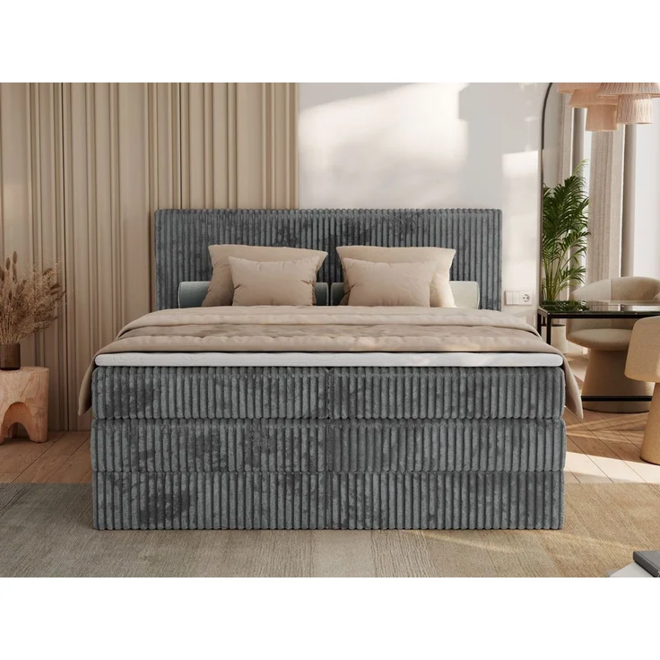 MKS MÖBEL Boxspringbett TILIANO KING (Packung, Set, Visco-Topper, Doppelbett, T30-Schaum), Polsterbett mit Multipocket-Matratzen, Cord Bett, Zwei Bettkästen – Bild 4