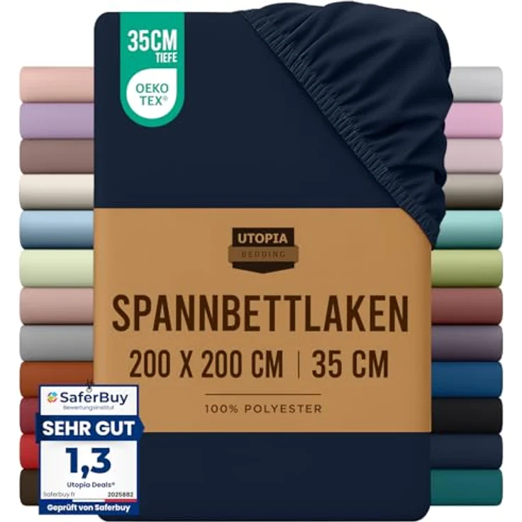 Utopia Bedding - Spannbettlaken 200x200 cm - Marineblau - Gebürstete Polyester-Mikrofaser Spannbetttuch - 35 cm Tiefe Tasche – Bild 2