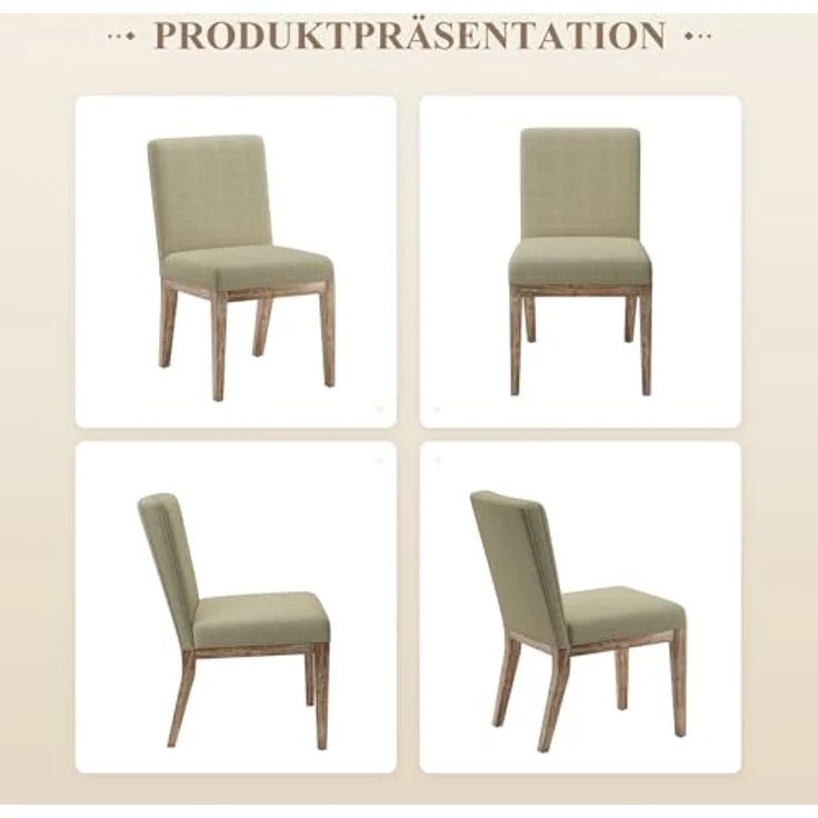 COLAMY Esszimmerstühle 4er Set, Moderne Esszimmerstühle mit Stoffbezug, Küchenstühle im Landhausstil für Restaurant und Wohnzimmer, Khaki – Bild 8