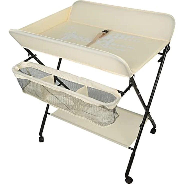 Wickelstation für Baby, Wickeltisch, faltbar, tragbar, Wickeltisch, faltbar, tragbar, mit Aufbewahrungskorb, maximale Belastung von 25 kg,80 x 66 x 98 cm (Beige) – Bild 9