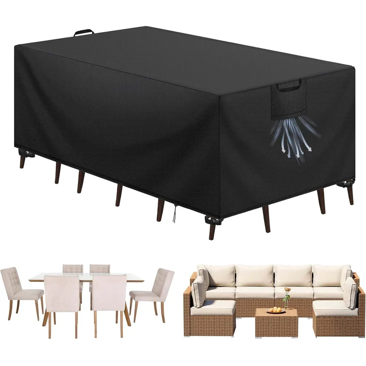 Aujink Abdeckung Gartenmöbel Winterfest, Wasserdichte Schutzhülle Gartenmöbel 420D Oxford Anti-UV Abdeckplane für Gartentische Terrassenmöbel Regenschutz und Staubfest Abdeckhaube Schwarz 170 x 94 x 71 cm – Bild 1