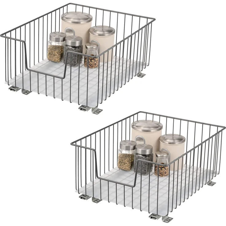 bremermann Schrank-Korbauszug 2er 40 cm mit Einlegeboden, aus Metall, in Grau – Bild 1
