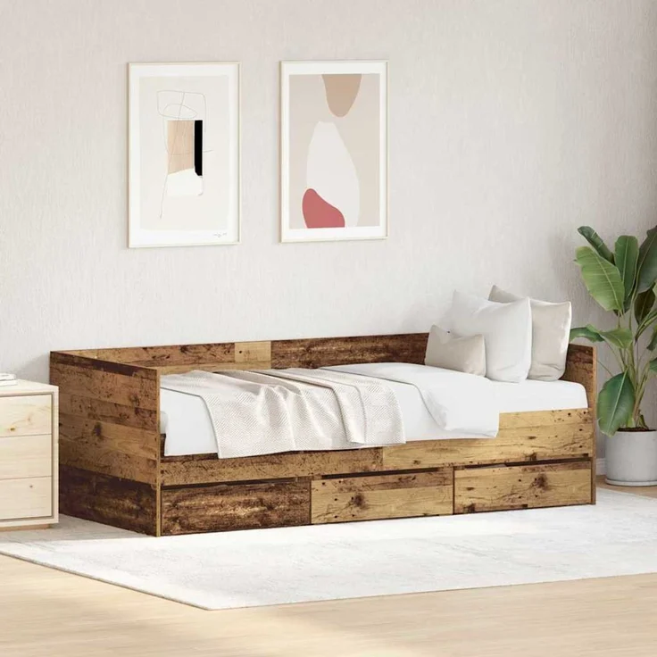 vidaXL Tagesbett mit Schubladen Altholz 90 x 200 cm Holzwerkstoff 3333993 – Bild 1