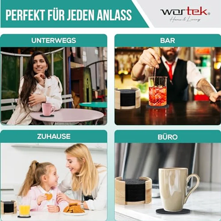 wortek Getränkeuntersetzer Filz-Untersetzer 10 Stück + Box, Anthrazit, Zubehör für Tisch & Gläser, Tassen, Bar, Glasuntersetzer Ø 10 cm inkl. Holzhalterung, waschbar – Bild 8