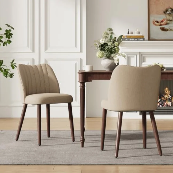 MALOL Esszimmerstühle 2er Set, Polsterstühl mit Rückenlehne, Ergonomisch Gepolsterte Küchenstühle mit vertikaler Rillenlehne, Moderne Esszimmer Stühle für Esstisch Wohnzimmer Café Restaurant, Kamel – Bild 3