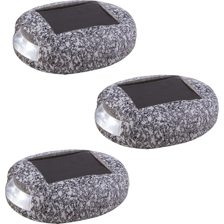 3er Set LED Solarleuchten, Stein Design, grau, L 8,5 cm