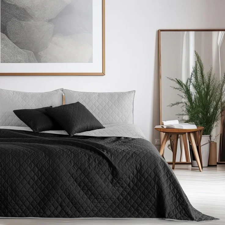 DecoKing Tagesdecke zweiseitig Bettüberwurf doppelseitig pflegeleicht Axel, Polyester, silber schwarz, 220x240 – Bild 3