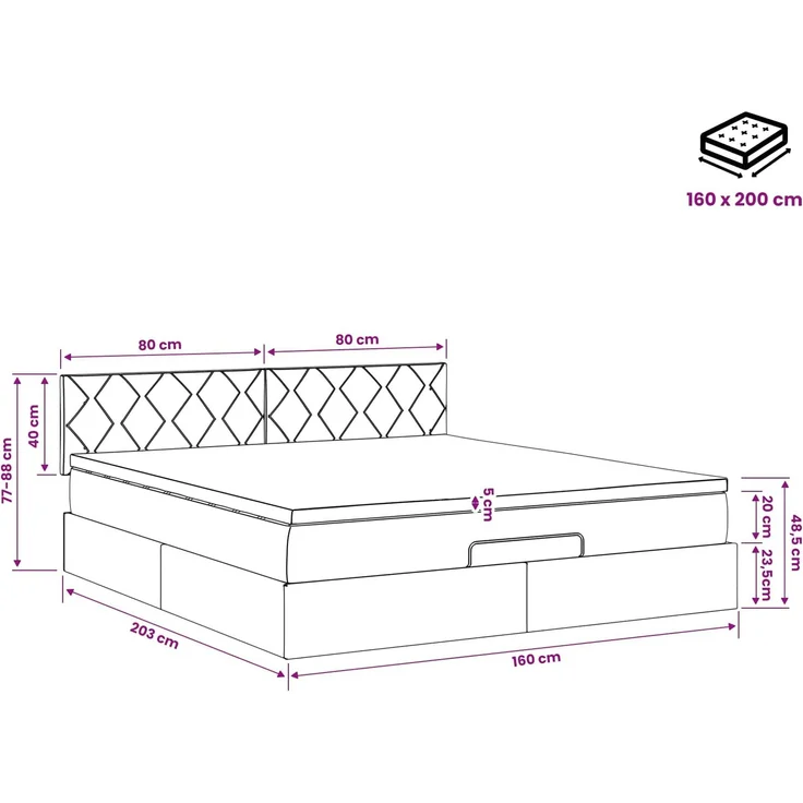 vidaXL Ottoman Bett mit Matratze Dunkelbraun 160 x 200 cm Stoff 3456423 – Bild 12