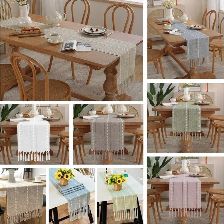 Blusmart Tischläufer Klassische Tischfahne im nordischen Stil (Tischdecke mit Quasten im Boho-Landhausstil 1-tlg, Handgefertigte Quasten, waschbar), Geeignet als Tischdekoration – Bild 2