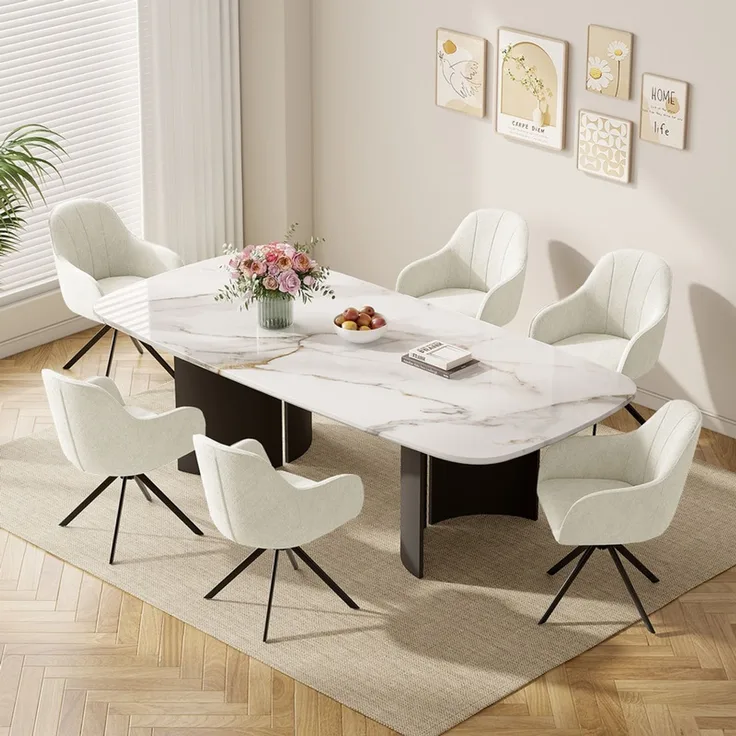 Hawthyhome 4-Fußstuhl Esszimmerstuhl drehbar mit Armlehne, 360° Drehfunktion, ergonomische Sitzschale, Samtbezug, stabiles schwarzes Metallgestell, moderner Küchenstuhl für Esszimmer, Wohnzimmer, Büro & Homeoffice, Beige