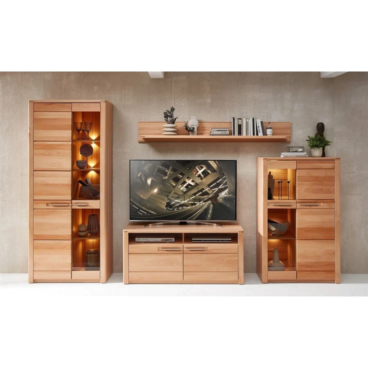 Wohnwand >Nature One< (4-teilig) Kernbuche teilmassiv - 350x203x45cm (BxHxT) – Bild 1