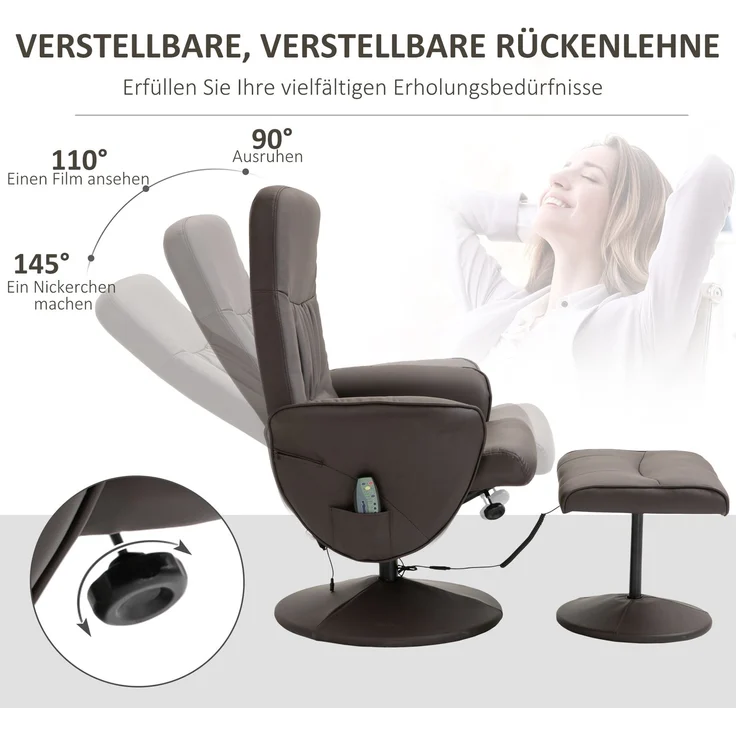HOMCOM Relaxsessel mit Fußhocker, Kunstleder, Stahl, Braun, 76B x 81T x 105H cm – Bild 6