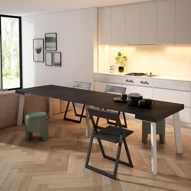 Skraut Home | Ausziehbarertisch | Multifunktionaler ausziehbarer | 300 | Für 14 Gäste | Hölzerne Beine | Moderner Stil | Schwarz – Bild 2