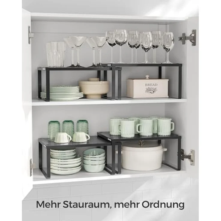 Songmics Gewürzregal, 4er Set, Küchenregal, Küchen-Organizer, Küche, Gewürzhalter, erweiterbar, stapelbar, kleines Regal, Metall, tintenschwarz KCS006B01 – Bild 4