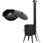 Ø40 Uchag 2mm stahl Utschak mit Schornstein Abzugsrohr Utschag Campingofen 12L Kazan Rund Kasan Feuerstelle Feldküche Außenküche Eintopfofen Gulaschkanone