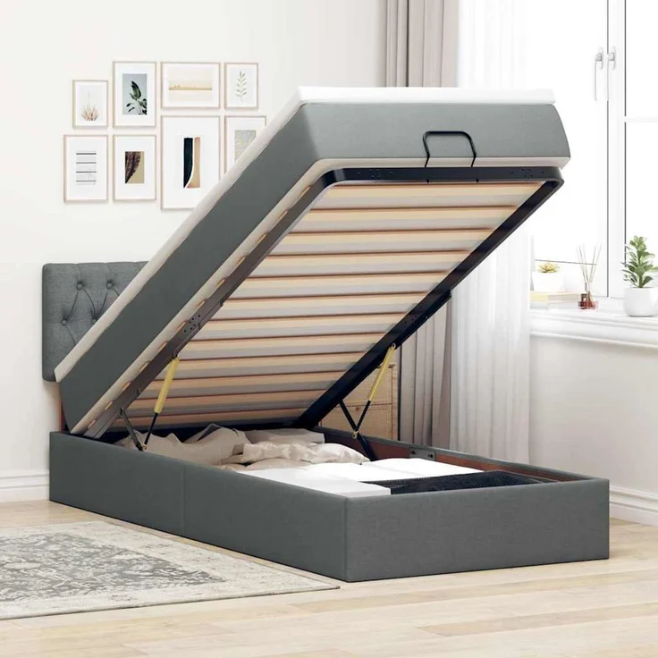 vidaXL Ottoman-Bett mit Matratze Dunkelgrau 90x200 cm Stoff 3311512 – Bild 1
