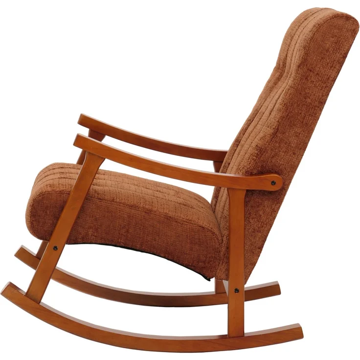Schaukelstuhl HWC-K10, Relaxsessel, Holz FSC® Stoff/Textil Chenille (465g/m²) ~ terrakotta, Gestell Walnuss-Optik – Bild 5