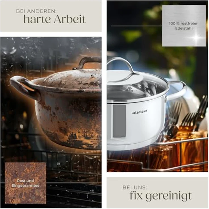 tectake Topf-Set Kochtopfset, Edelstahl, 7-teilig, aus Edelstahl, für Induktion geeignet – Bild 5