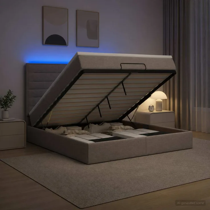 vidaXL Ottoman-Bett mit Matratze und LED Taupe 140 x 200 cm Stoff 3457997