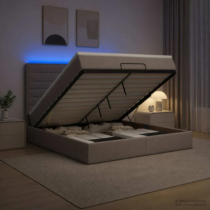 vidaXL Ottoman-Bett mit Matratze und LED Taupe 140 x 200 cm Stoff 3457997 – Bild 1