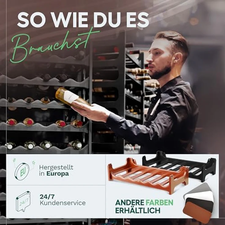 Novaliv Flaschenregal für 36 Flaschen aus Kunststoff, erweiterbar, Weinregal stapelbar, Schwarz, Getränkeregal Flaschen Regalsystem, Regal für Getränke, Flaschenschrank, Spirituosen Regal – Bild 7