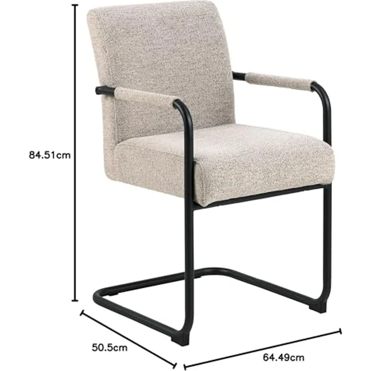 AC Design Furniture Adeline Esszimmerstühle 2er Set, Esszimmerstühle mit Armlehnen, Schwingstühle, Freischwinger, Gepolsterte Küchenstühle in Beige Bouclé-Sitzbezug mit Schwarzem Metallschwingfuß – Bild 3