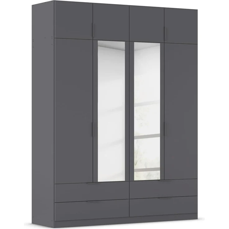 Rauch Möbel Lagoa, Kleiderschrank, Garderobe für Schlafzimmer, Kinderzimmer, Jugendzimmer 8-türig,mit Spiegel, 4 Schubladen, mit Zubehör Premium, Farbe Grau metallic, Schwarz, Breite 181 cm – Bild 1