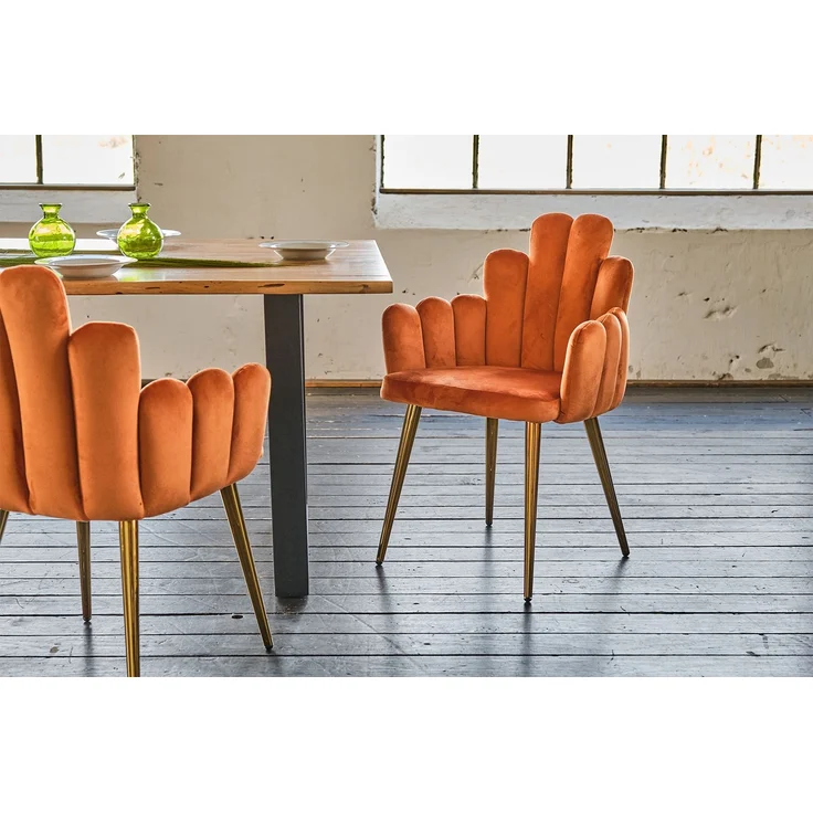 KAWOLA Stuhl FREJA Esszimmerstuhl Velvet orange Fuß gold 86 x 55 x 59 cm – Bild 7