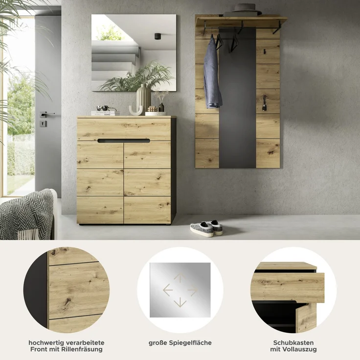 Garderobenkombination (B/H/T: 175x190x37 cm) in Artisan Nachbildung – Bild 7