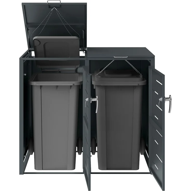 STEELSØN 'Diorus' Mülltonnenbox 2er je 240 Liter, anthrazit, Mülltonnenverkleidung aus Stahl mit Sichtstreifen, wetterfest, 116x80x134 cm, abschließbare Müllbox für 2 Tonnen – Bild 9