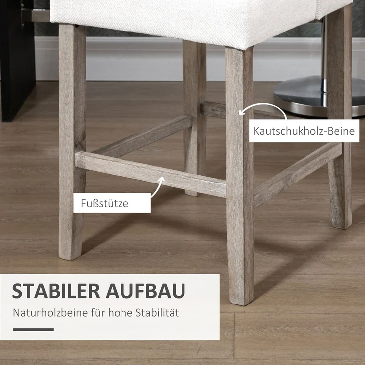 2er-Set Barhocker mit Knopfheftung, Massivholz, inkl. Fußstütze, 47 cm x 50 cm x 101 cm, Grau + Natur--Beige--101x50x47cm--YOUDENOVA – Bild 7