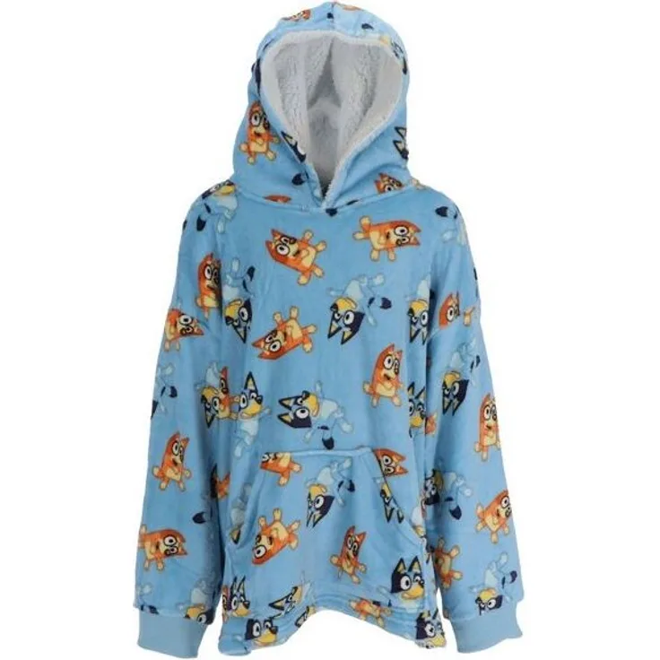Wohndecke Kuscheldecke mit Kapuze für Kinder Fleece Decke One Size 7-12 Jahre, Bluey